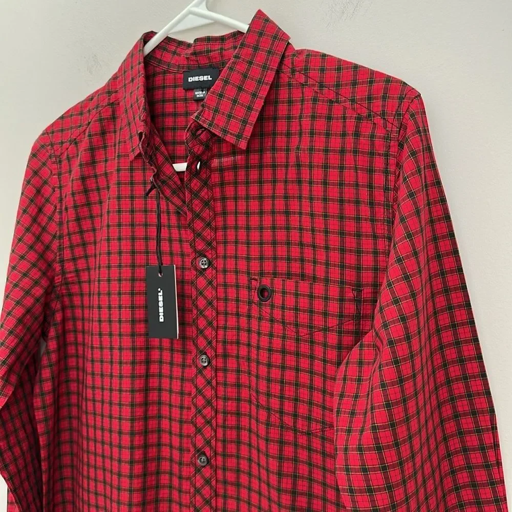NWT Diesel Western Red & Black Plaid Button-Up Shirt – Size 14Y Style Cacey